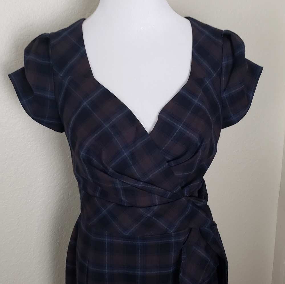 Allen B Vintage Brown and Blue Plaid Dress SZ4 - Picture 3 of 7